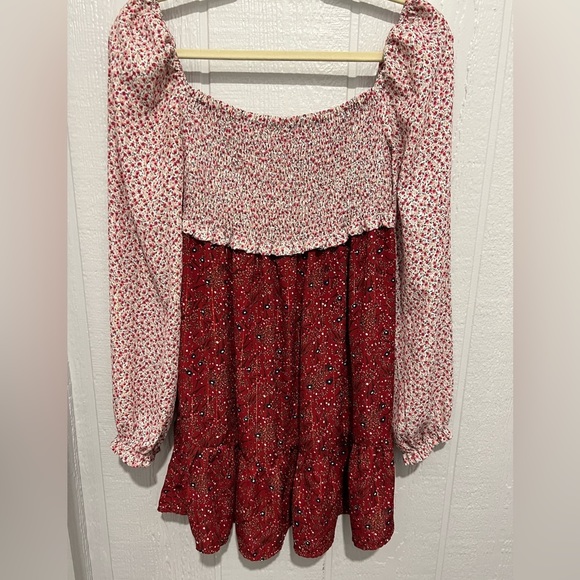 Umgee Full Size Smocked Floral Puff Sleeve Mini Dress Plus Size